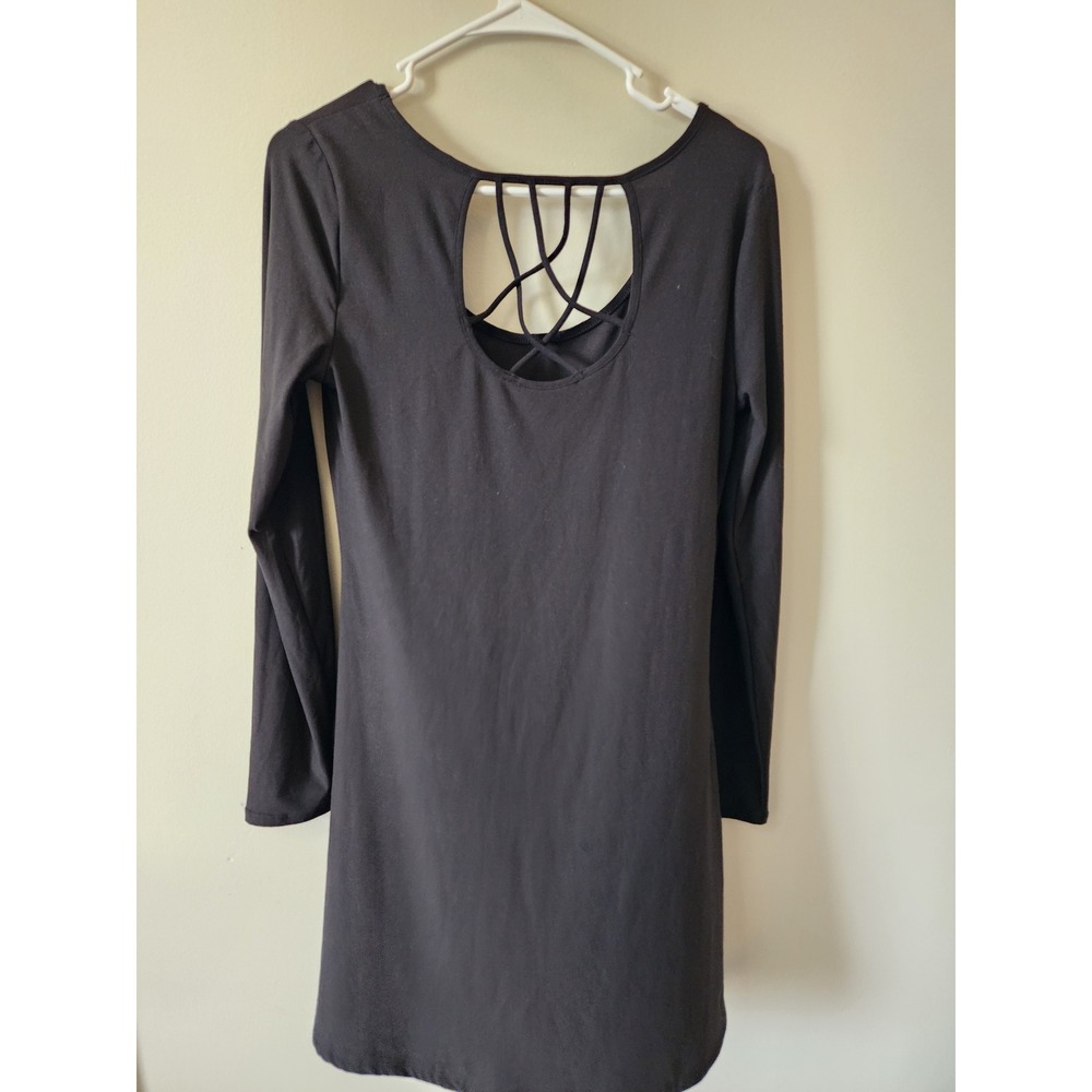 Mudd Dress Size medium Womens Black Long Sleeve Mini Dress Strappy Cage Back